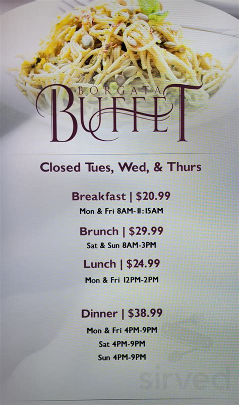 Borgata Buffet menu in Atlantic City, New Jersey, USA