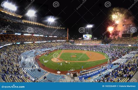 Dodger Stadium Fireworks editorial stock image. Image of angeles ...