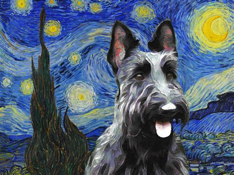 Black Scottish Terrier Art CANVAS Noche estrellada Van Gogh - Etsy España