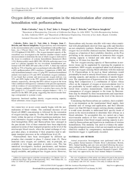 (PDF) Oxygen delivery and consumption in the microcirculation after extreme hemodilution with ...