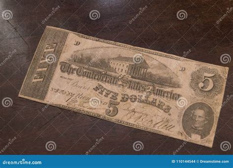 Confederate 5 Dollar Bill stock photo. Image of virginia - 110144544