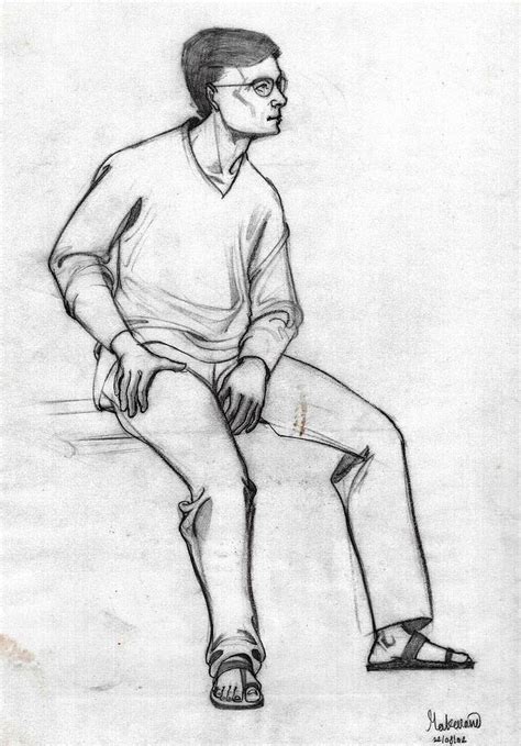 A Sketch Of A Man Sitting Full Figure From Right Front Drawing by Makarand Joshi