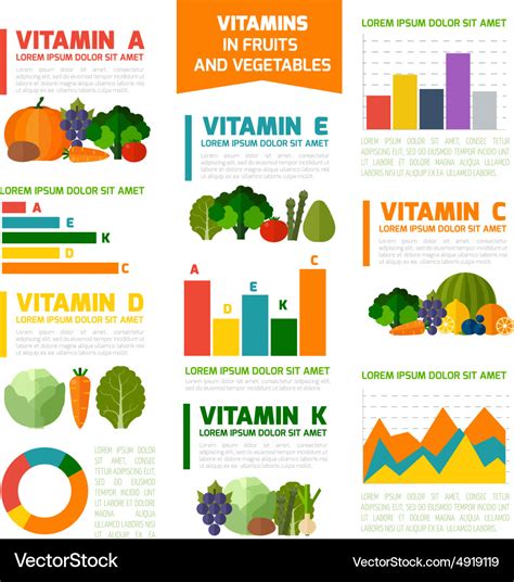 Fruits and vegetables vitamins infographics Vector Image