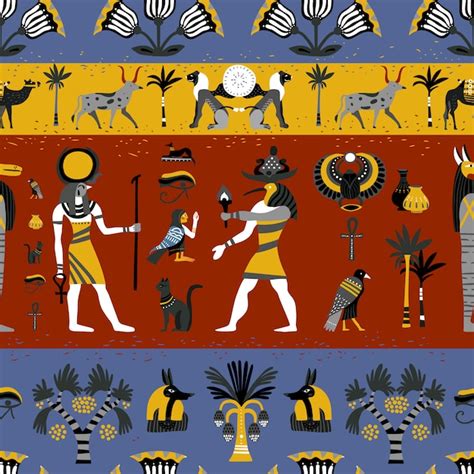 Free Vector | Ancient Egyptian Religion Seamless Pattern