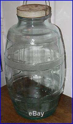 Vtg Aqua Blue Large 5 Gallon Glass Barrel Pickle Jar Owens Illinois ...