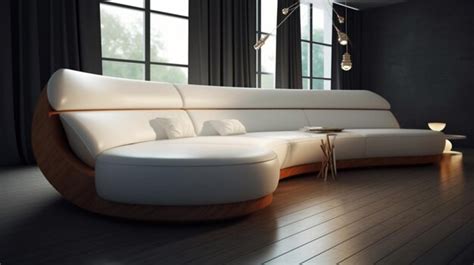 Premium Photo | A white leather sofa with a wooden frame and a white ...