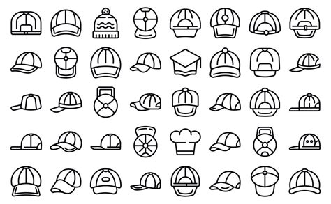 Cap icons set outline vector. Baseball hat 12322105 Vector Art at Vecteezy