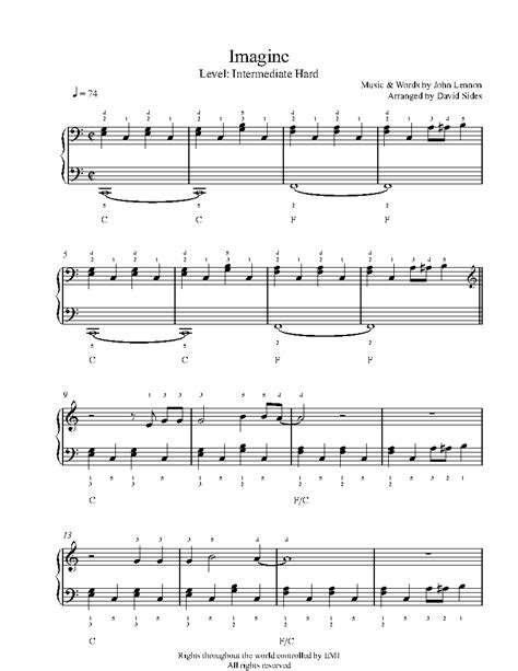 Imagine by John Lennon Piano Sheet Music | Intermediate Level