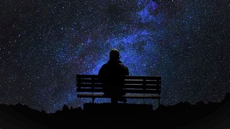Man Is Sitting Alone On Bench Under Starry Sky During Nighttime HD Alone Wallpapers | HD ...