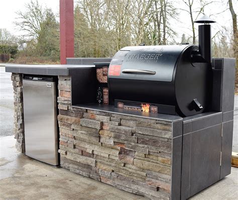 custom outdoor kitchen with a Traeger smoker 2016 | Outdoor kitchen, Outdoor kitchen countertops ...