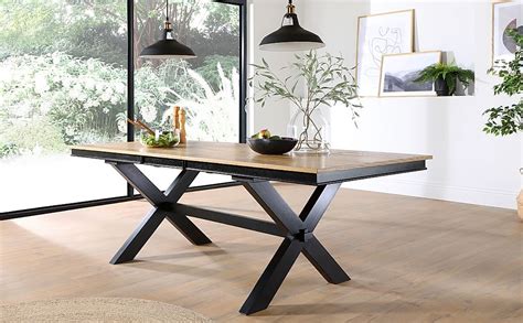 Grange Extending Dining Table, 180-220cm, Natural Oak Veneer & Black ...