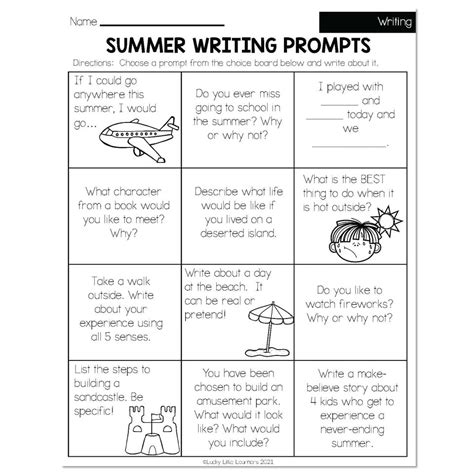 Summer - Early Finishers 2nd Grade - ELA - Writing - Summer Writing Prompts - Lucky Little Learners