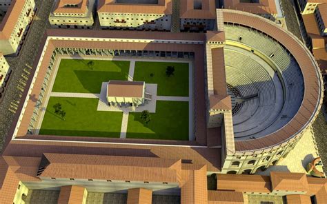 Ostia Antica, digital reconstruction of the theatre and Piazzale delle ...