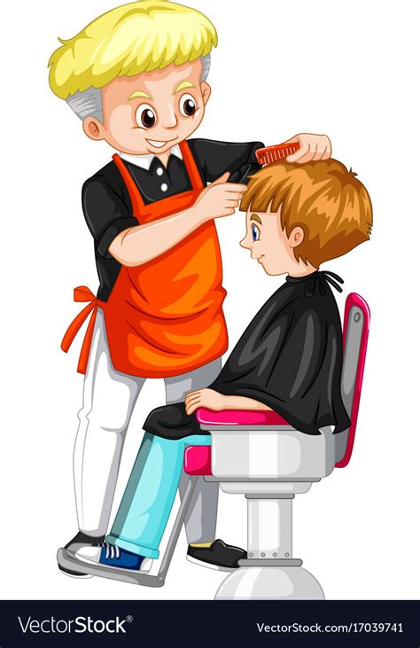 Little boy getting haircut at barber Royalty Free Vector