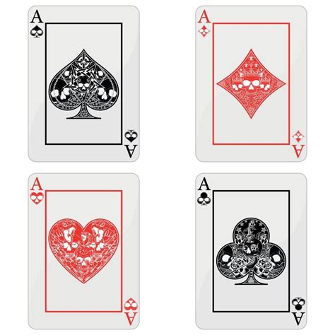 Design von Pokerkarten mit Totenköpfen, den Symbolen von Herz, Diamant ...