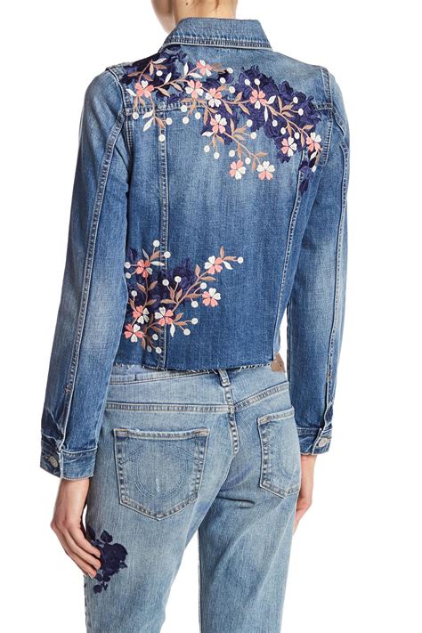 Lyst - True Religion Danni Floral Embroidered Denim Jacket in Blue