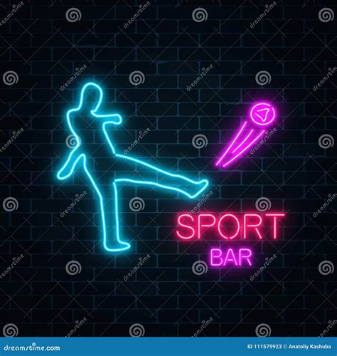 Glowing Neon Signboard of Sport Bar on a Dark Brick Wall Background ...