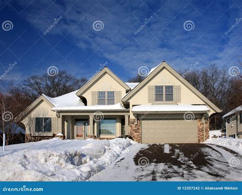 Winter in Minnesota with Residential House Stock Photo - Image of white ...