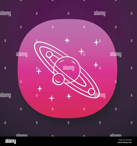 Solar system app icon. Celestial bodies orbiting star. Sun planetary system. Planet and three ...