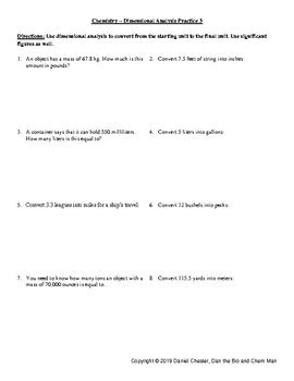 Chemistry - Dimensional Analysis Practice 3 by Dan the Bio and Chem Man