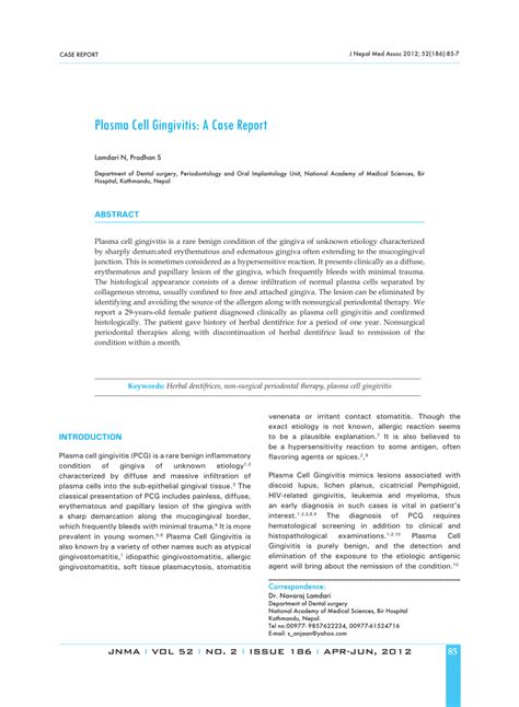 (PDF) Plasma Cell Gingivitis: A Case Report