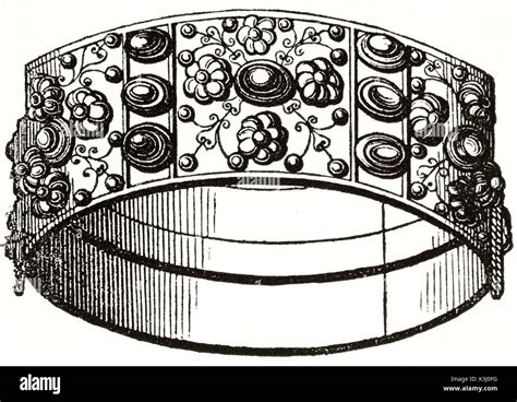 Old illustration of the Iron Crown of Lombardy kept in the Cathedral of ...