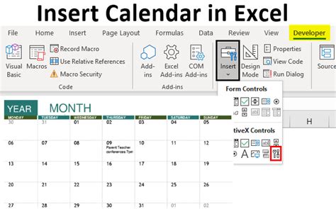 Insert Calendar In Excel - Time Table