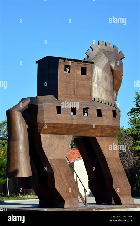 Wooden Trojan Horse monument, Ruins in Troy, ancient city and ...