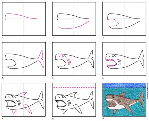 Easy How to Draw a Megalodon Shark Tutorial and Coloring Page