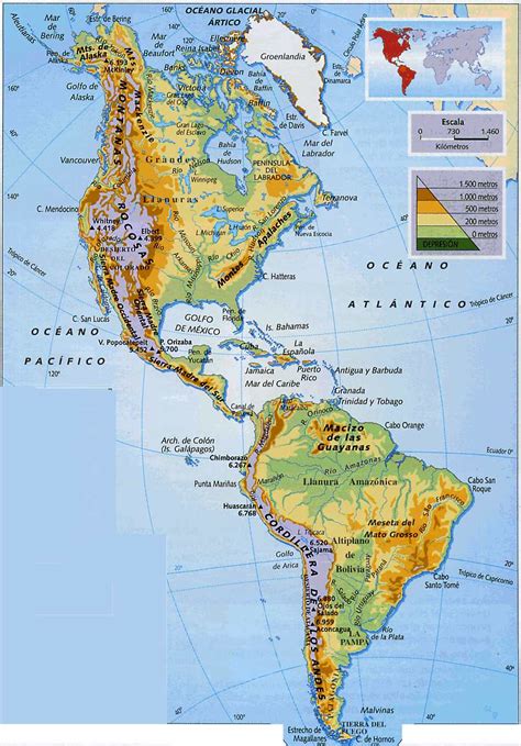 Mapa de America con nombres - Mapa Físico, Geográfico, Político, turístico y Temático.