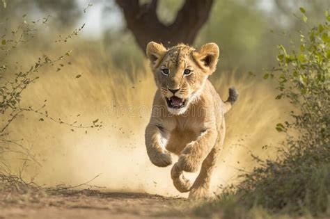 Playful Lion Cub with Messy Mane Enjoying the Sun in the Savannah ...