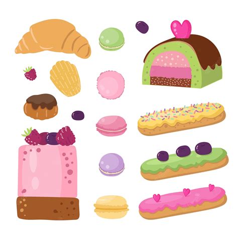 Premium Vector | Set of french desserts