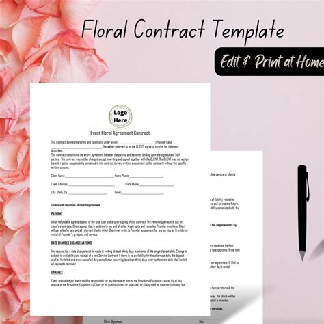 Florist Contract Template Simple Self-editable Attorney - Etsy