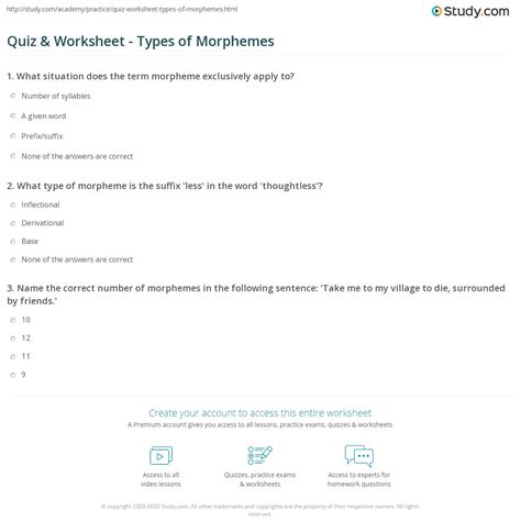 Quiz & Worksheet - Types of Morphemes | Study.com