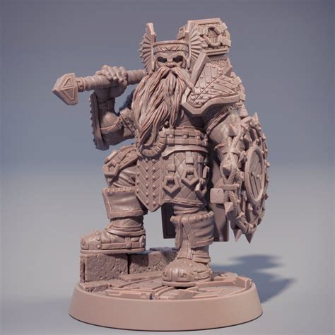 Dwarf Fighter Dwarf Hammer & Shield Dungeons and Dragons 28mm, 32mm, 54mm,75mm,100mm Tall ...