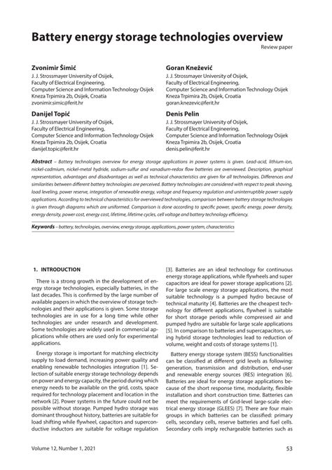 (PDF) Battery energy storage technologies overview