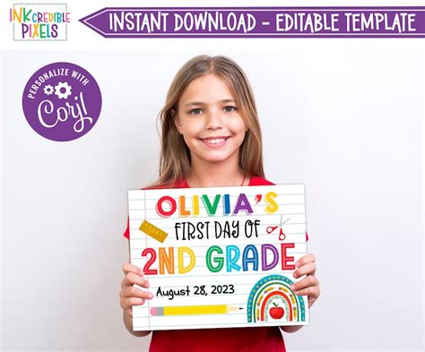 Editable First Day of School Sign, 1st Day of School Printable Sign, Printable Back to School ...