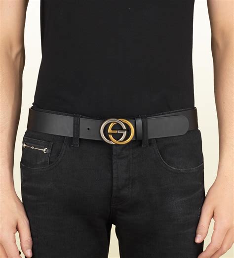 Gucci Leather Belt With Bi-color Interlocking G Buckle in Black - Lyst