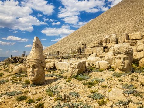 Panoramic View of Some of the Statues Near the Peak of Nemrut Dagi. Turkey Stock Image - Image ...