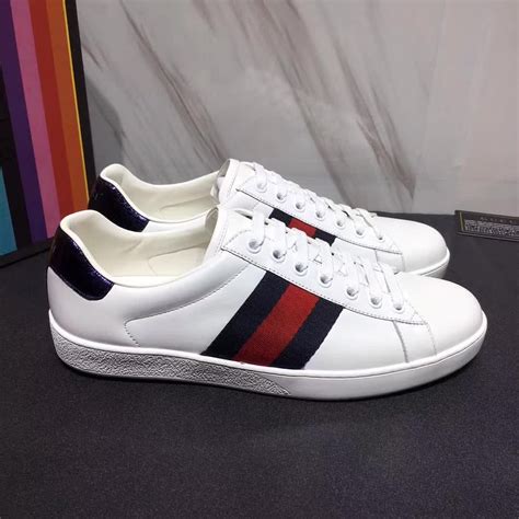 Gucci Men Ace Low-top Sneaker Shoes in Leather with Web-Navy - LULUX