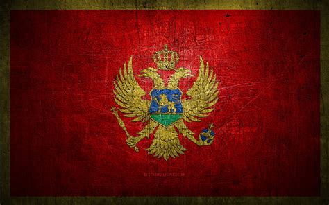 Montenegrin metal flag, grunge art, European countries, Day of Montenegro, national symbols ...