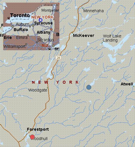 Map for Woodhull Creek, New York, white water, Chub Pond to Horton Road