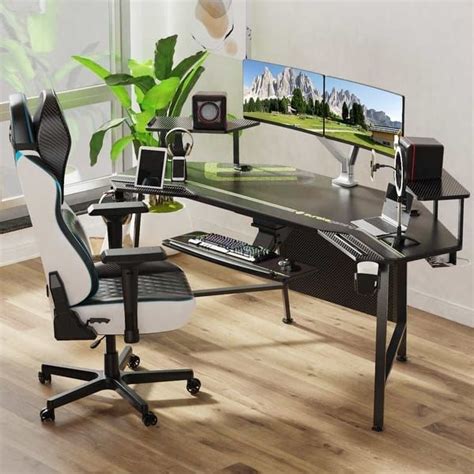 Multifunctional Gaming Desk with Shelf & Keyboard Tray