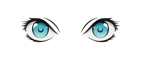 Happy anime style big blue eyes with sparkles. Hand drawn vector illustration. Isolated on white ...