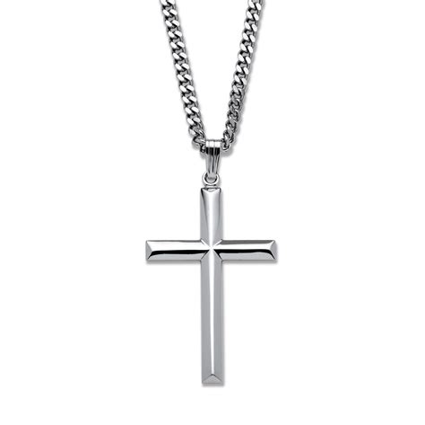 Cross Pendant in Sterling Silver with Stainless Steel Chain 24" at PalmBeach Jewelry