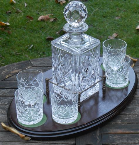 VINTAGE+LEAD+CRYSTAL+WHISKY+DECANTER+SET+TRAY+&+6+GLASSES+TUMBLERS+ROYAL+DOULTON+(#47648)