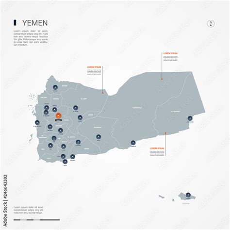 Yemen map with borders, cities, capital and administrative divisions ...