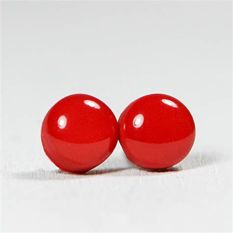 Ruby Red Stud Earrings - Round Studs Earrings - Handmade Polymer Clay Posts Jewelry on Luulla