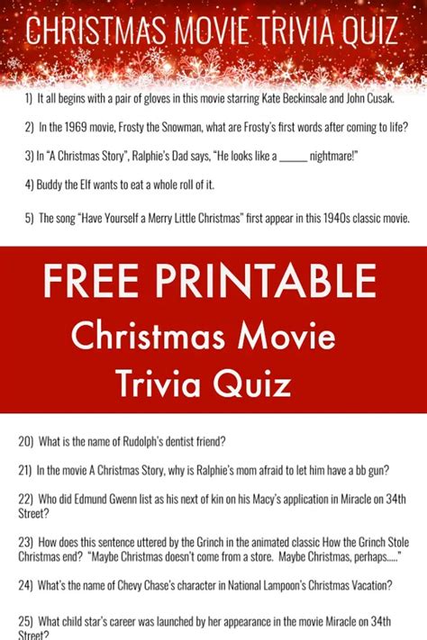 Printable Christmas Movie Trivia - Printable Templates Wonderland