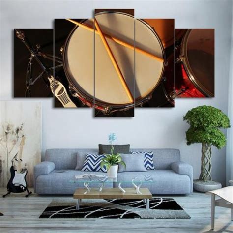 Drums Drumming Drum Set – Music 5 Panel Canvas Art Wall Decor – Canvas Storm